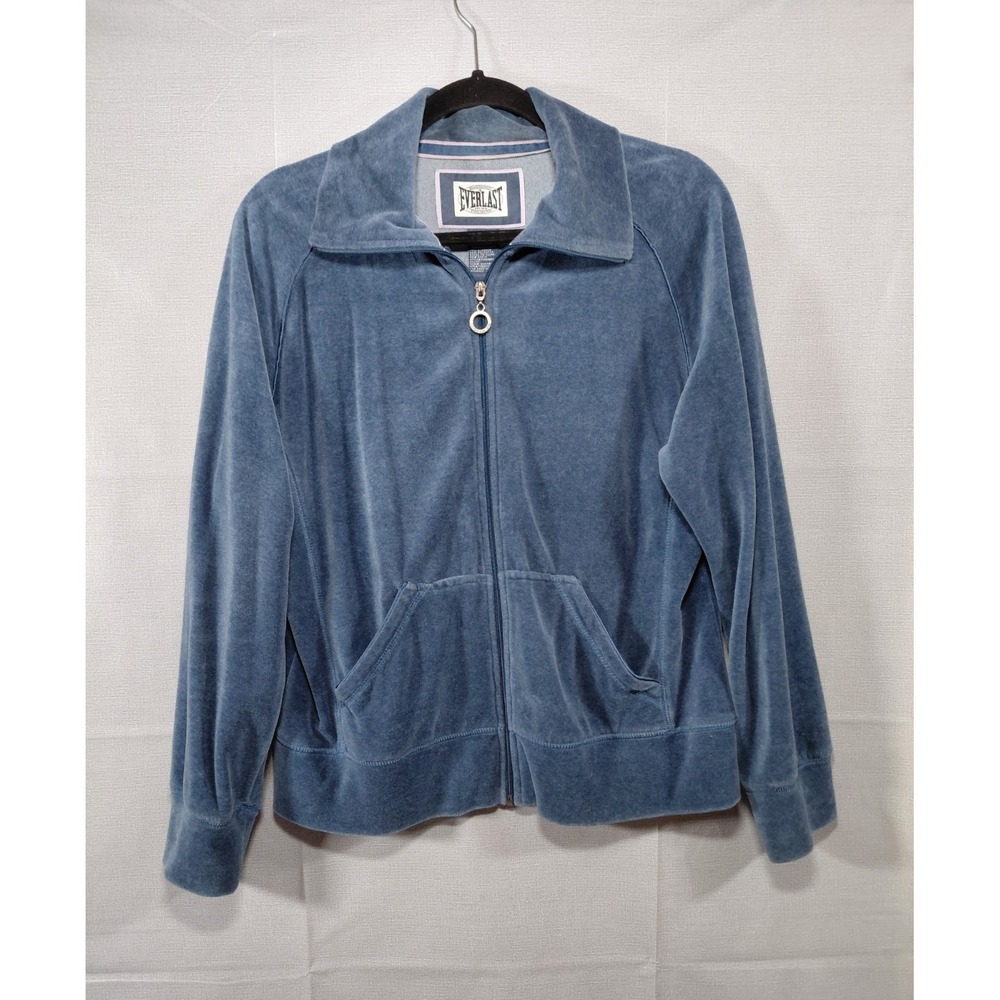Everlast Velour Track Jacket Women's LG Blue Zip Front Mock Neck